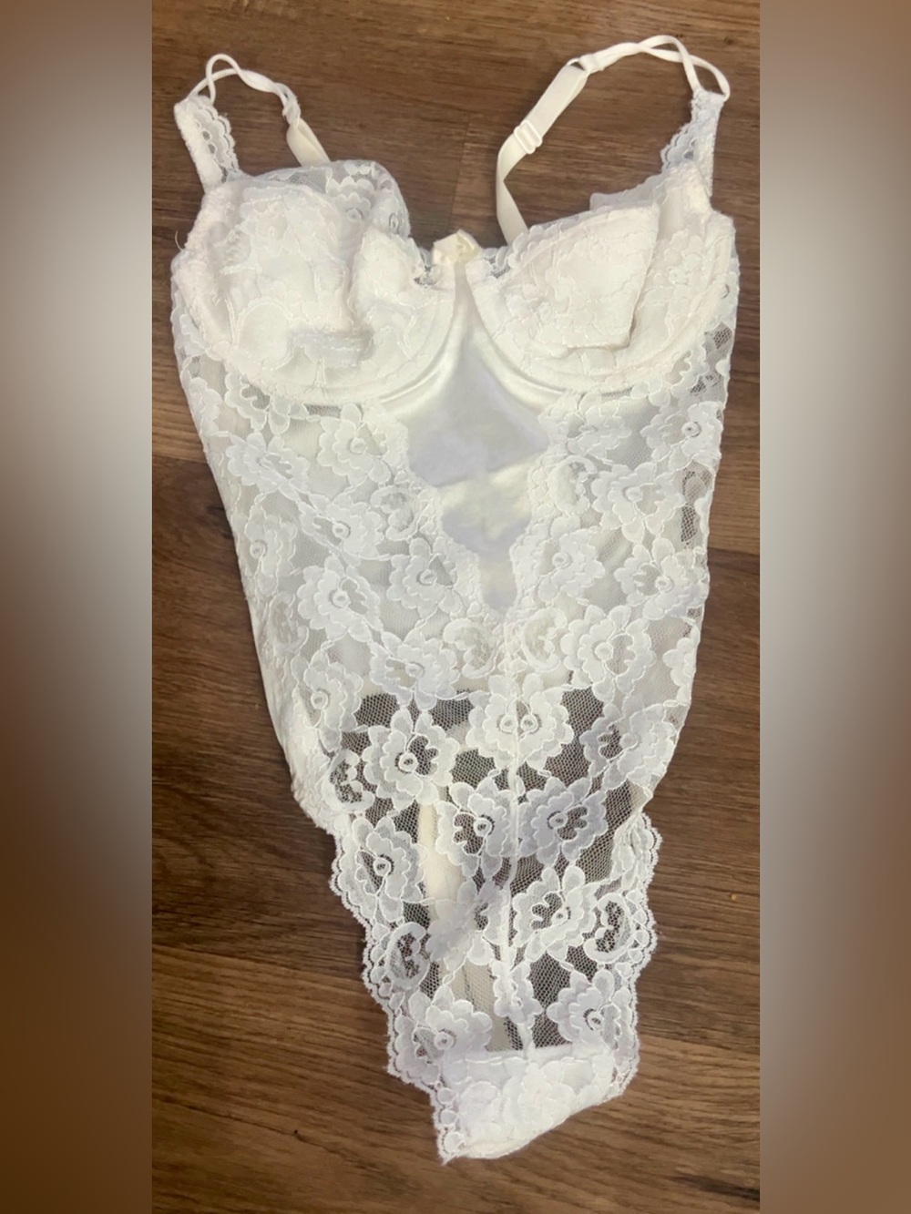 Victoria's Secret White Floral Lace Bodysuit vintage 34D